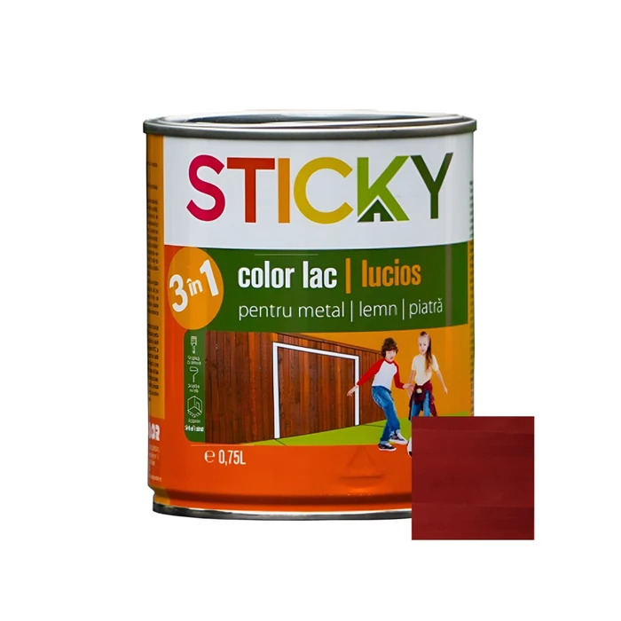 Lac alchidic pentru lemn, metal sau piatra Sticky, interior - exterior, 0.75 L culoare mahon