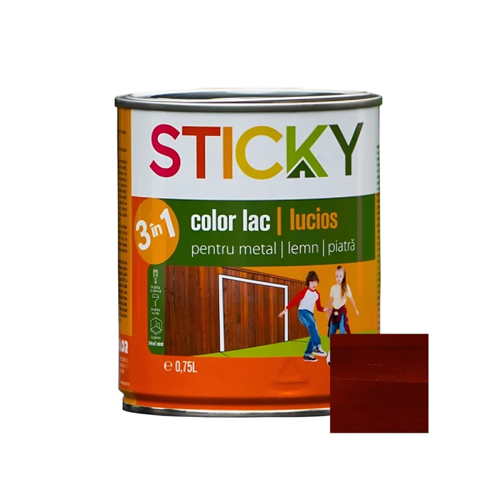 Lac alchidic pentru lemn, metal sau piatra Sticky, interior - exterior, 0.75 L culoare palisandru