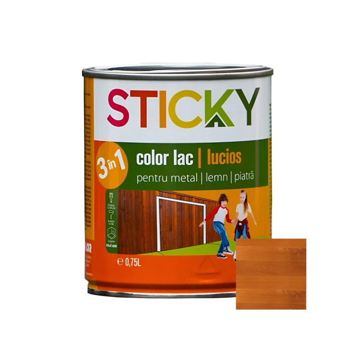 Lac alchidic pentru lemn, metal sau piatra Sticky, interior - exterior, 0.75 L culoare stejar