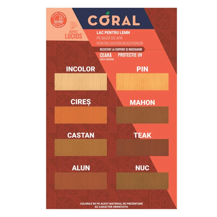 Lac pentru lemn, Coral, pe baza de apa, interior - exterior, 2.5 L culoare alun