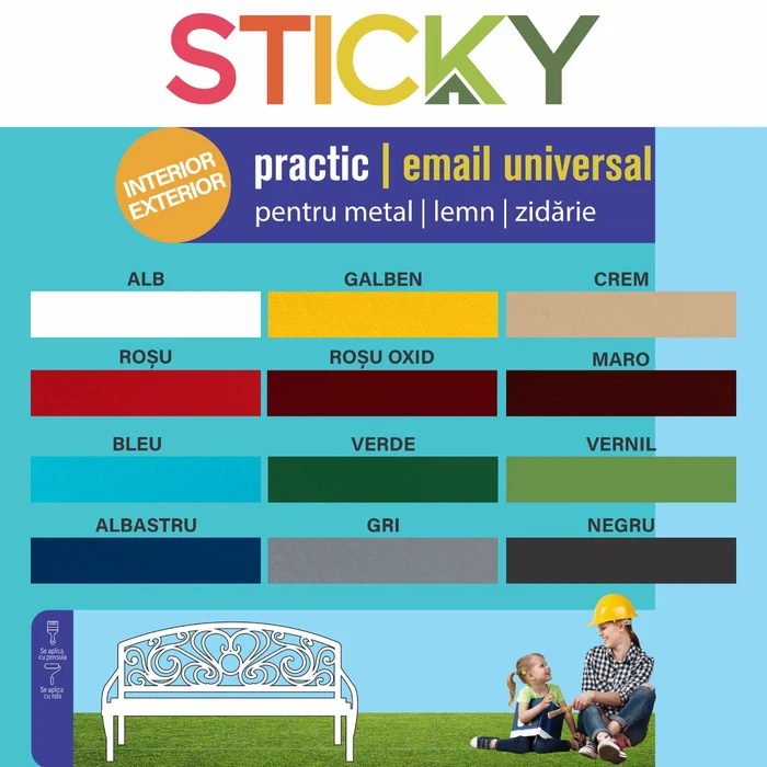 Vopsea alchidica pentru lemn sau metal, Sticky Practic, interior-exterior, alb, 2.5 L