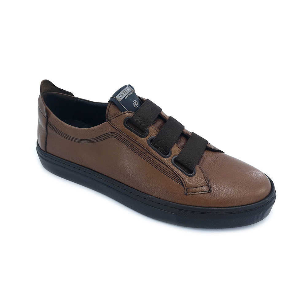 Pantofi naturala maron-roscat cu inchidere 3 benzi elastice