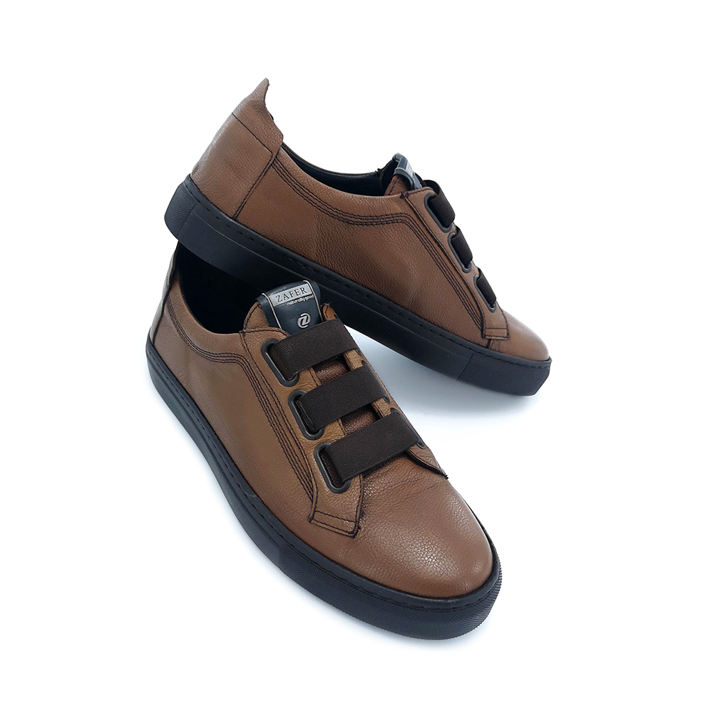 Pantofi naturala maron-roscat cu inchidere 3 benzi elastice