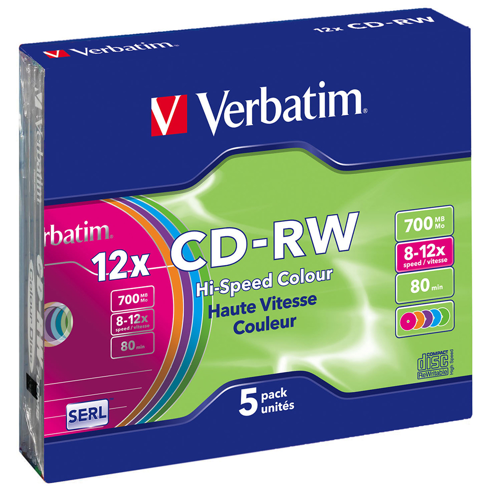 Verbatim CD-RW 700MB 8-12x 5buc/carcasa slim color