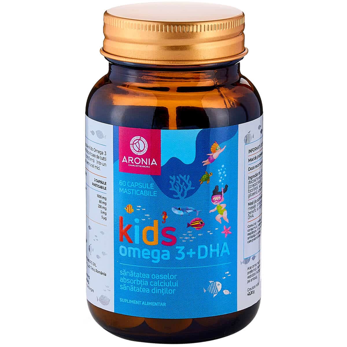 Aronia kids omega 3 + DHA cu aroma de tutti frutti  60 caps.mast. Aronia Charlottenburg