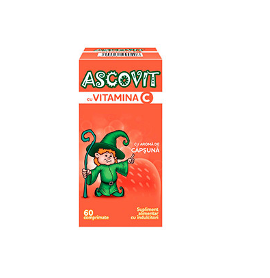 Ascovit cu aroma de capsuna 100 mg 60 comprimate