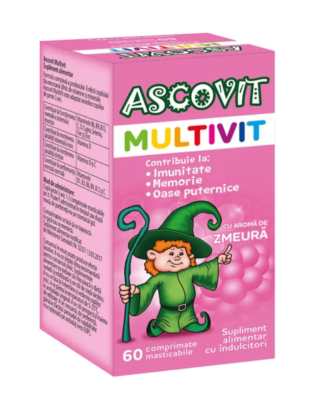 Ascovit Multivit cu aroma de zmeura 60 comprimate