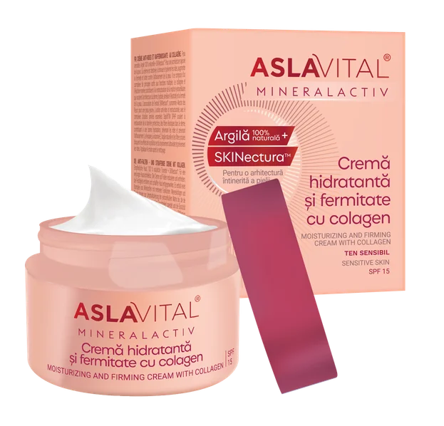 Aslavital mineral activ crema hidratanta si fermitate cu colagen cu argila si skinectura 50 ml