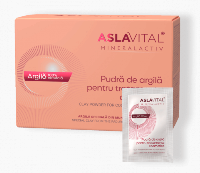Aslavital Mineralactiv Pudra de argila pentru tratamente cosmetice 10 plicuri