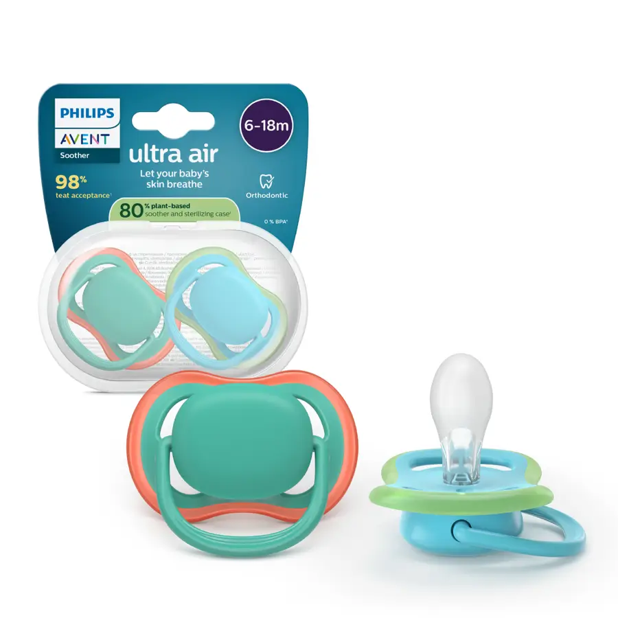 Nou Avent SCF087/10 suzete Ultra Air blu/ver 6 – 18 luni 2 bucati - Garantat Suzete si inele gingivale (dentitie) pfarma.ro