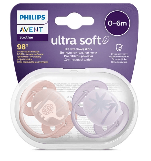 Avent SCF091/09 Suzete Ultra Soft 0 - 6 luni roz/mov 2 bucati