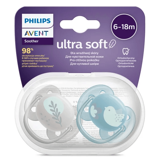 Avent SCF091/15 Suzete Ultra Soft 6 - 18 luni gri/albastru 2 bucati