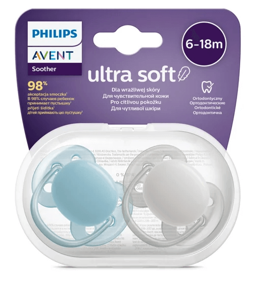 Avent SCF091/17 Suzete Ultra Soft 6 - 18 luni gri/albastru 2 bucati