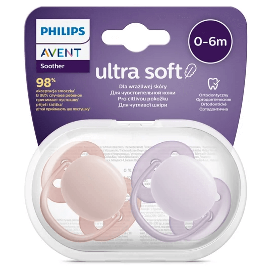 Avent SCF091/31 Suzete Ultra Soft 0 - 6 luni roz/mov 2 bucati