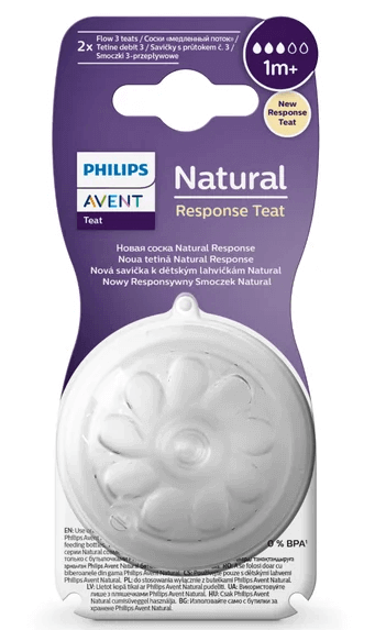 Avent SCY962/02 Tetina Natural Response debit mediu pentru nou-nascut 0+ luni 2 bucati