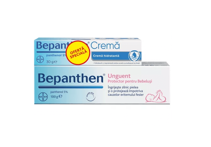 Bepanthen Unguent pentru iritatiile de scutec  100 g + Bepanthen Crema cu panthenol 5% 30 g