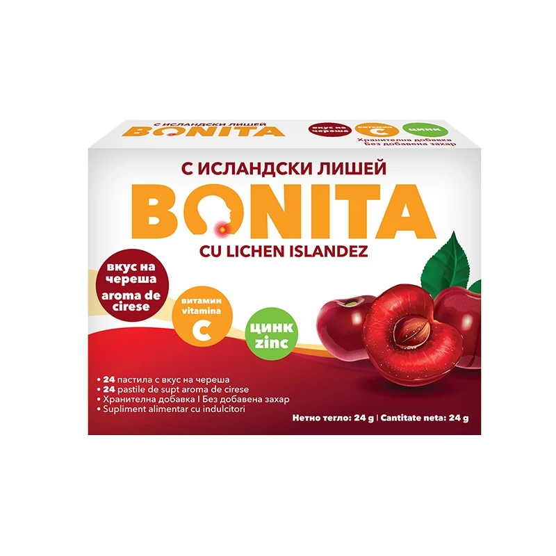 Bonita 24 comprimate de supt cu lichen islandez si aroma de capsuni, Vedra