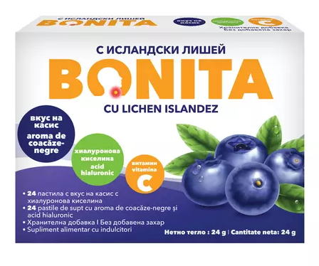 Bonita cu Lichen Islandez aroma coacaze negre 24 pastile de supt