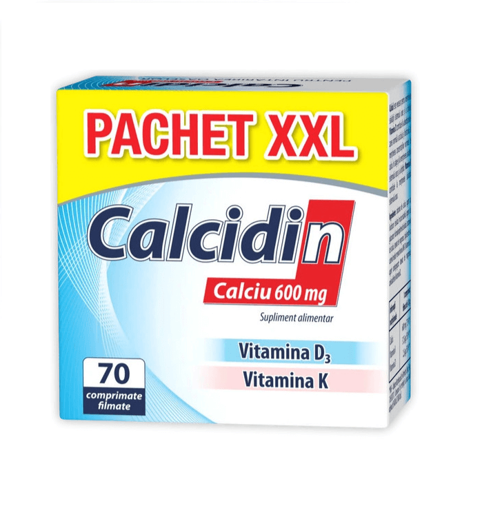 Calcidin + Vitamina D3 + Vitamina K 70 comprimate filmate Pachet XXL