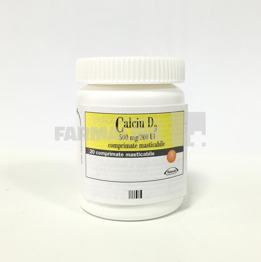 Calciu D3 500 mg/200 UI 20 comprimate masticabile