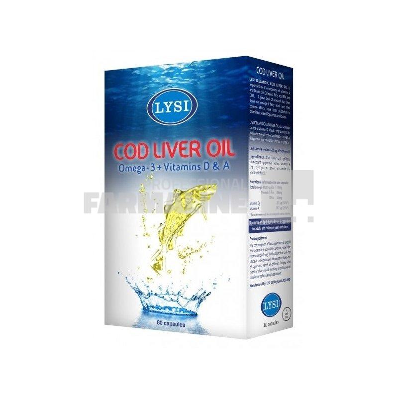 Cod Liver Oil Ulei de ficat de cod cu Omega 3 cu vitamina D si A 80 capsule