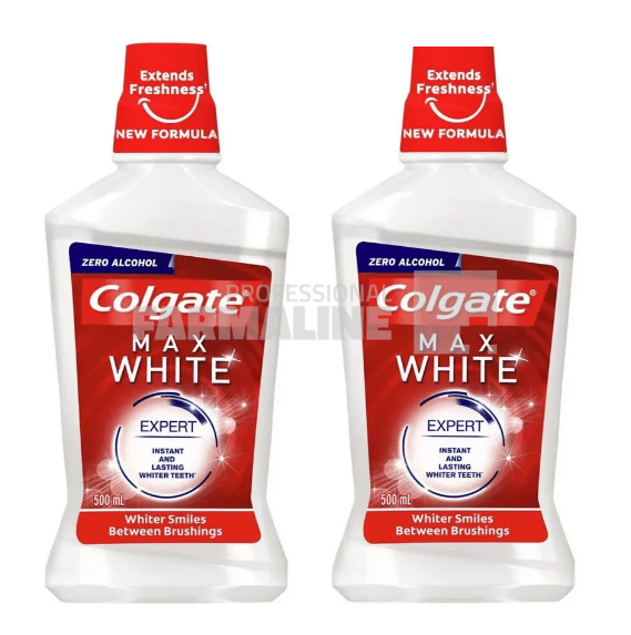 Colgate Max White Expert Apa de gura 500 ml 1+1 Cadou