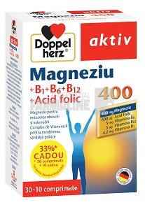 Doppelherz Aktiv Magneziu 400 + B1 + B6 + B12 + Acid folic 30 comprimate + 10 comprimate Cadou