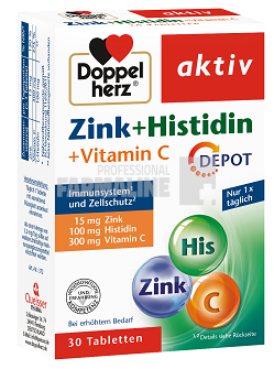 Doppelherz Zink + Histidin + Vitamina C depot 30 comprimate