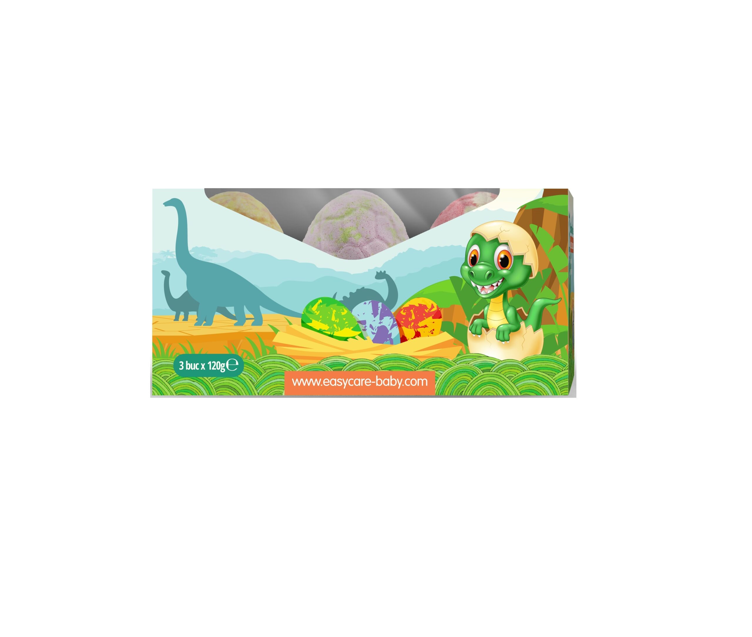 Easy Care Baby bombe de baie efervescente pentru copii, ou dinozaur cu surpriza, +3 ani 1 punga -3 buc.
