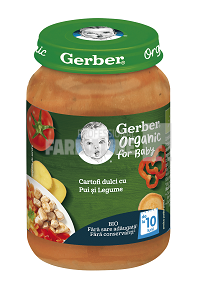 noodles cu pui si sos dulce acrisor Gerber Piure Bio din cartof dulce cu pui si legume 10 luni+ 190g