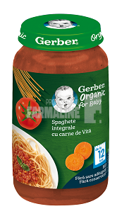Gerber Piure bio din spaghete integrale cu carne de vita 12 luni+ 250g