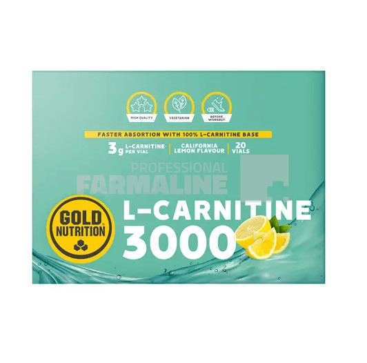 Gold Nutrition L-Carnitine 3000 mg cu aroma de lamaie 20 fiole