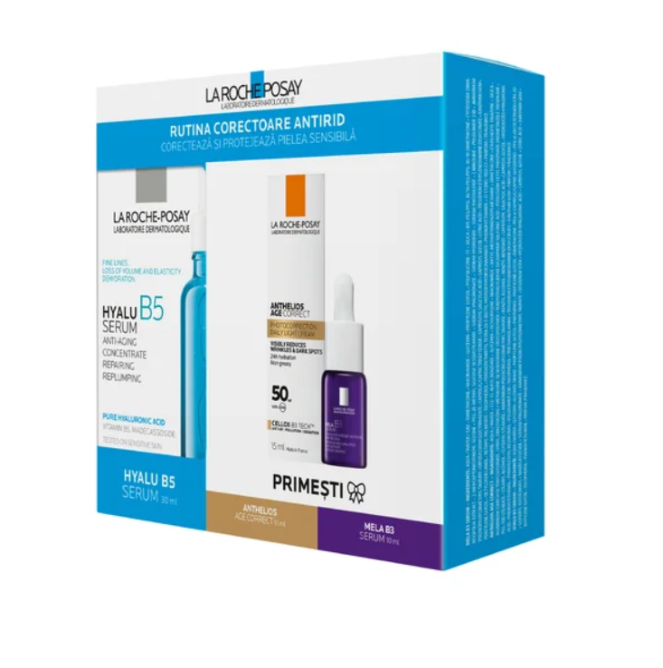 La Roche Posay Pachet B5 Serum 30 ml + Anthelios Age Correct SPF50 15 ml + Mela B3 Serum 10 ml