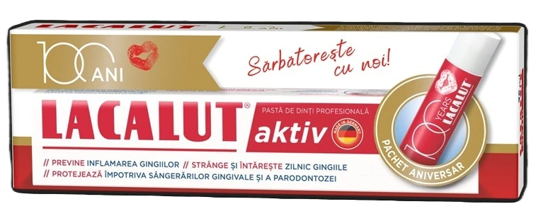 Lacalut Aktiv pasta dinti 75 ml + Balsam de buze 4,8 g