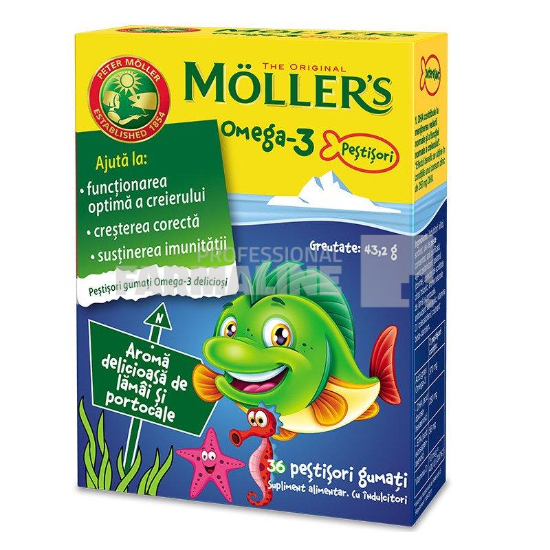 Moller's Omega 3 Pestisori gumati gust de lamaie si portocale 36 bucati