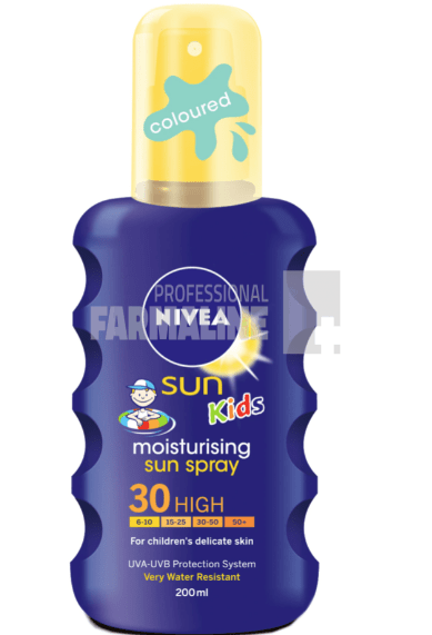 Nivea 85403 Sun Kids Moisturising Spray colorat protectie solara pentru copii SPF30 200 ml