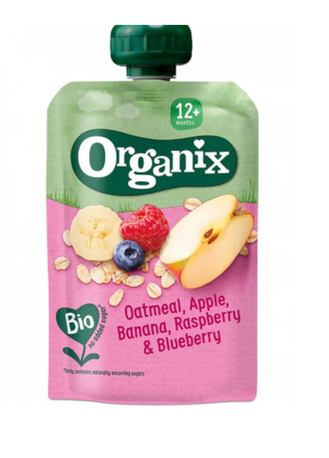 Organix Piure bio de ovaz cu mere, banane, zmeura si afine 12+ 100 g