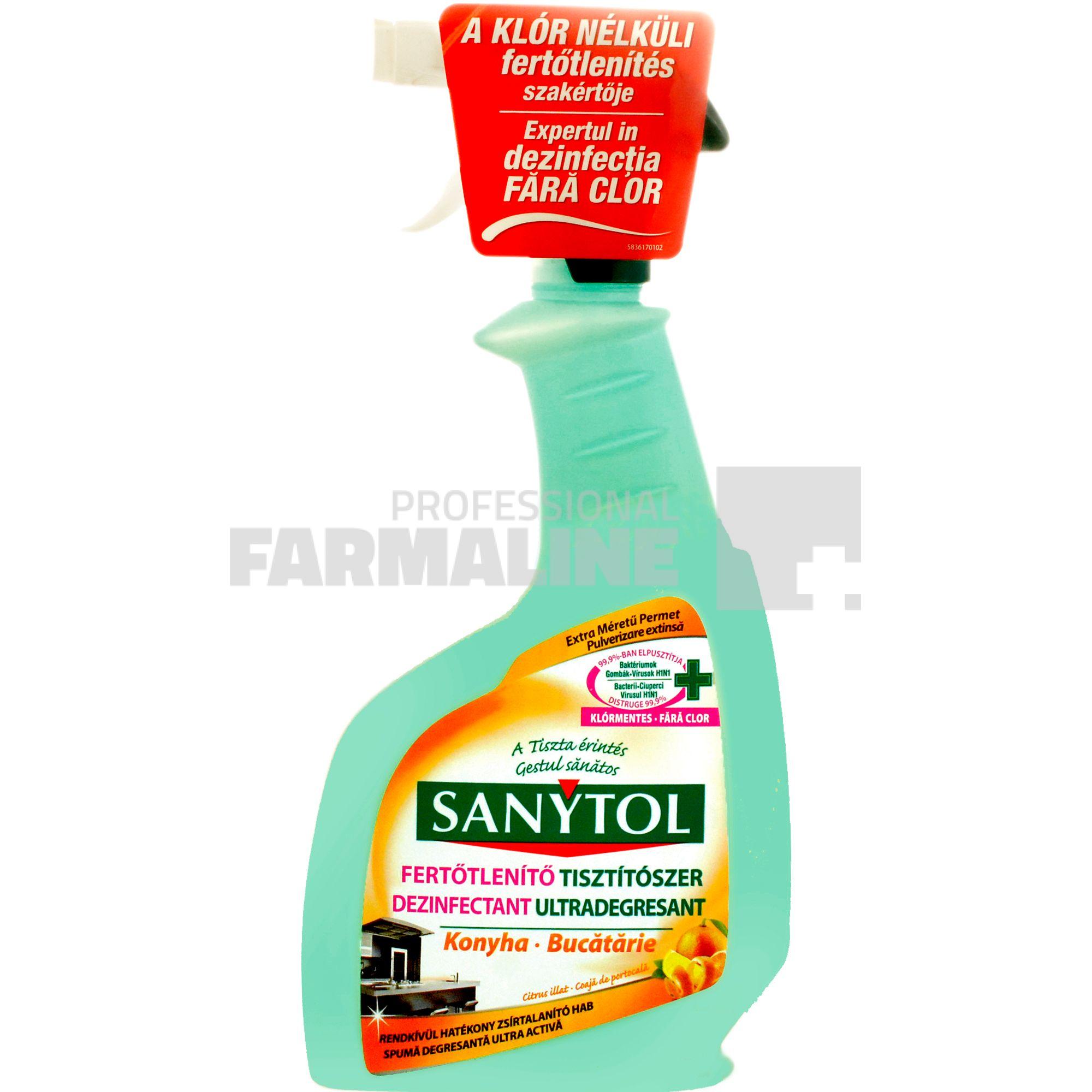 Sanytol Dezinfectant bucatarie ultra degresant cu portocala 600 ml (500 ml + 100 ml gratis)