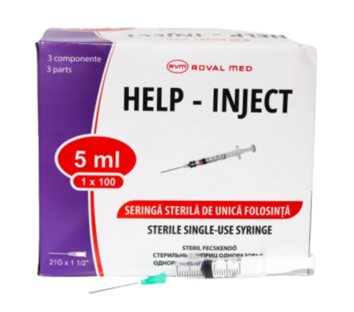 Seringa cu ac 5 ml 21 G x 1 1/2 100 buc/cutie