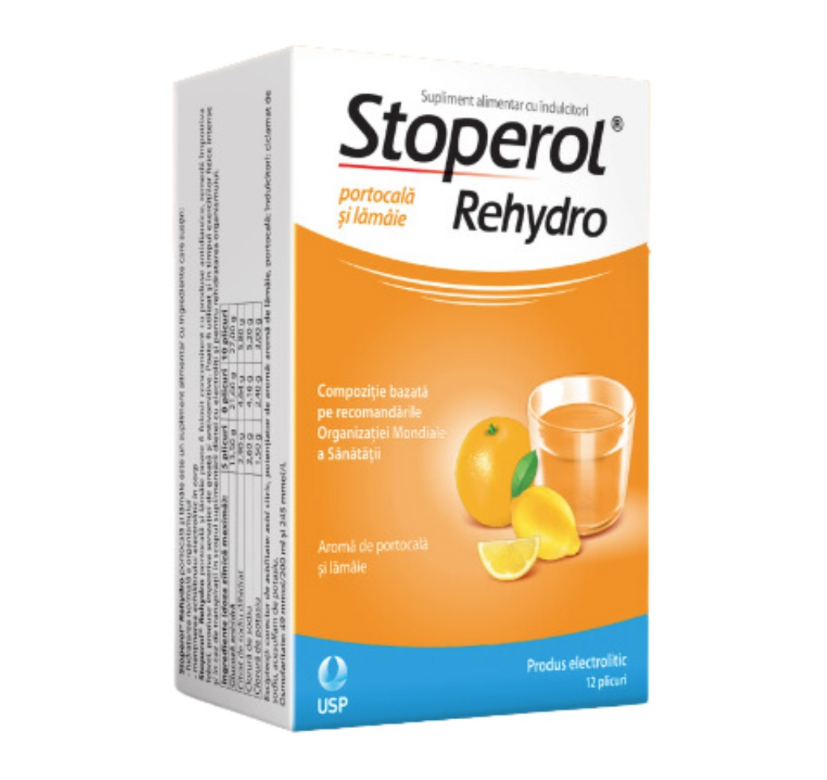 Stoperol Rehydro aroma de portocale si lamaie 12 plicuri