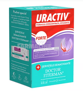 Uractiv Forte 10 capsule + Servetele demachiante Ideal 20 buc