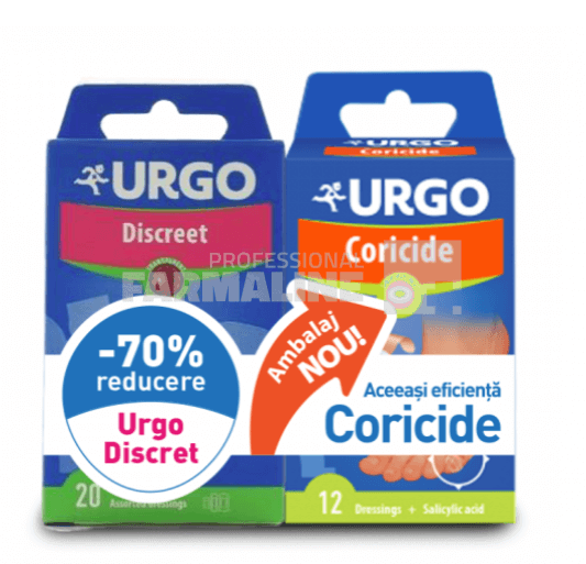 Urgo Coricide 12 bucati + Urgo Discreet 20 bucati 70% Din al II lea