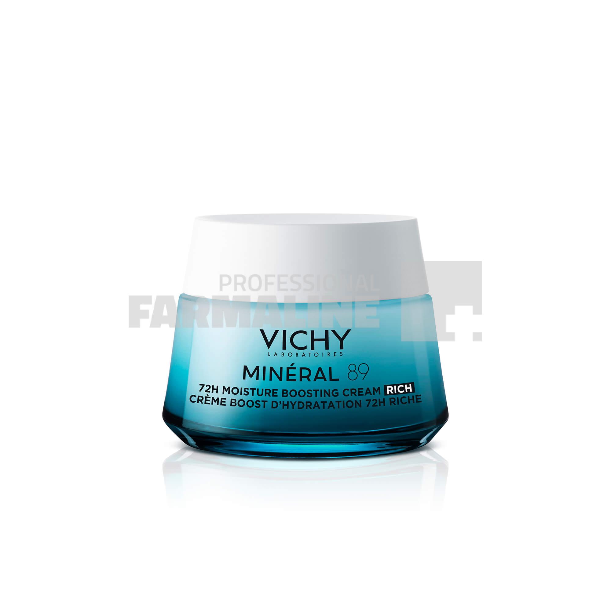 Vichy Mineral 89 Crema intens hidratanta 72h Acid Hyaluronic pur + Minerale pentru piele uscata/sensibila 50 ml