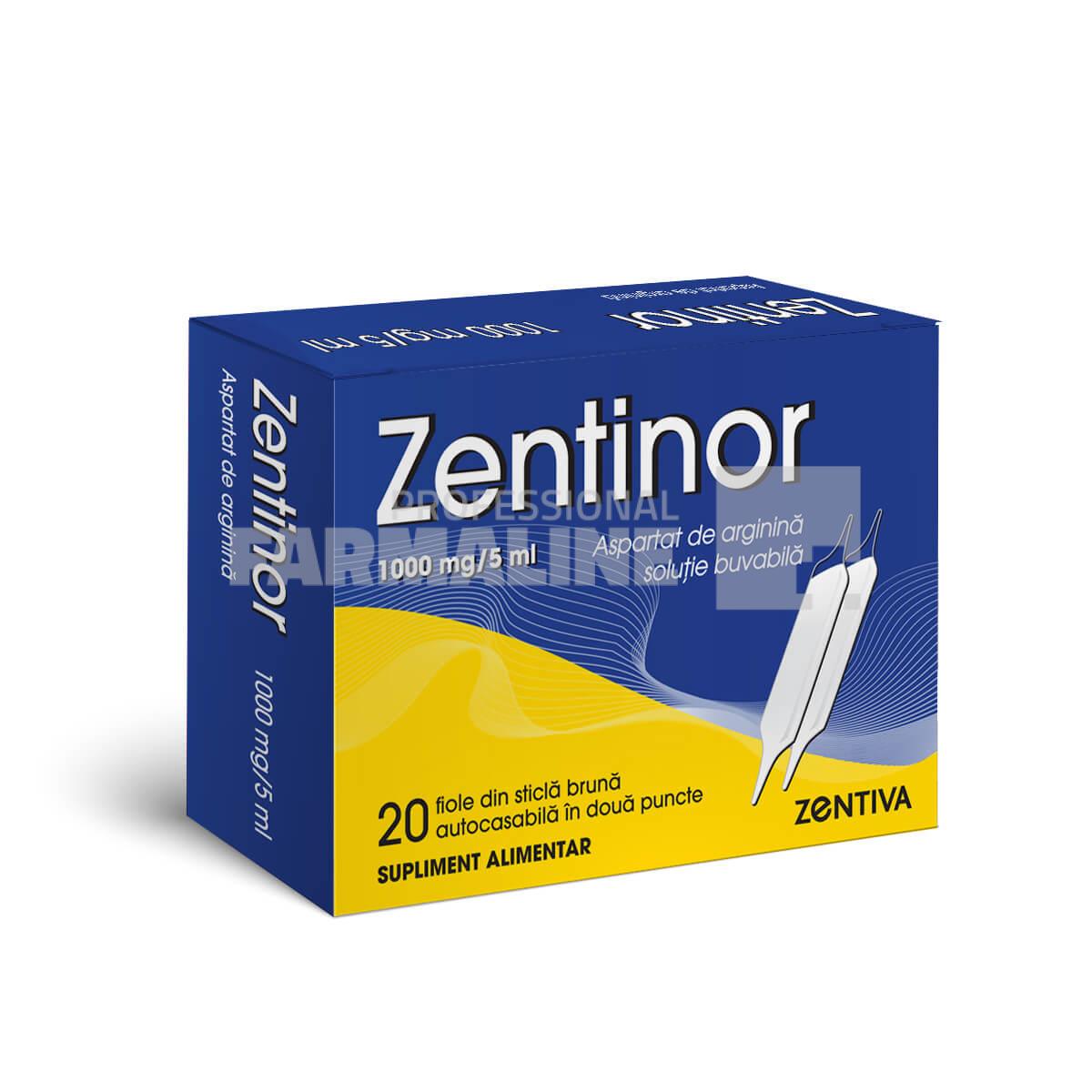 Zentinor, 20 fiole buvabile, Aspartat de Arginină 1000 mg/5ml, Zentiva