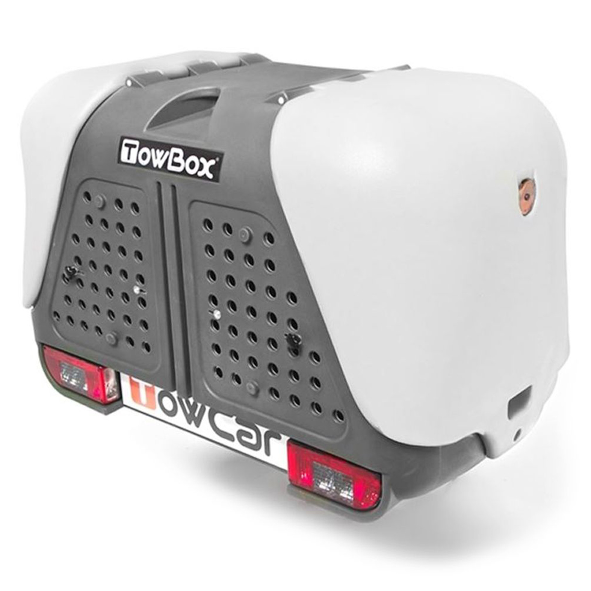 Cutie portbagaj pe carligul de remorcare Towbox V2 DOG Gri 390 litri