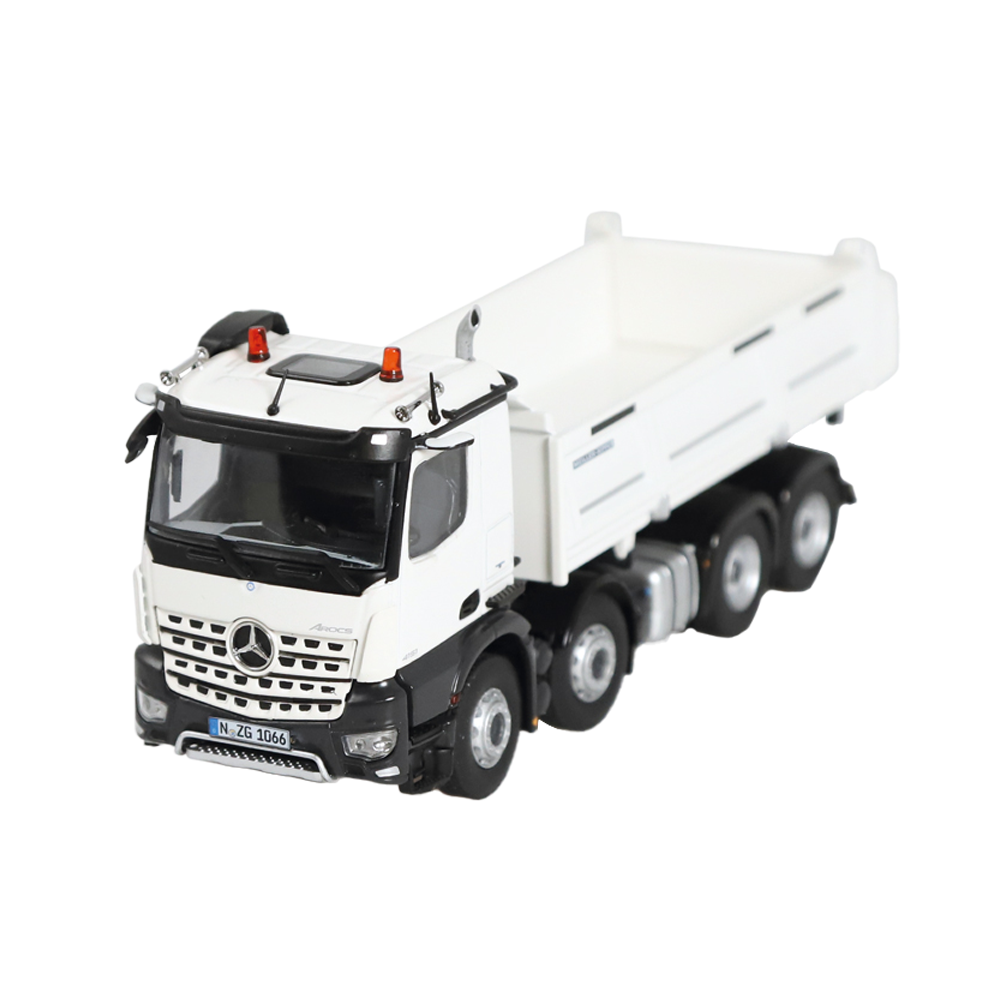 Macheta camion Actros Quadruple Basculabil 8x4, alb, 1:50