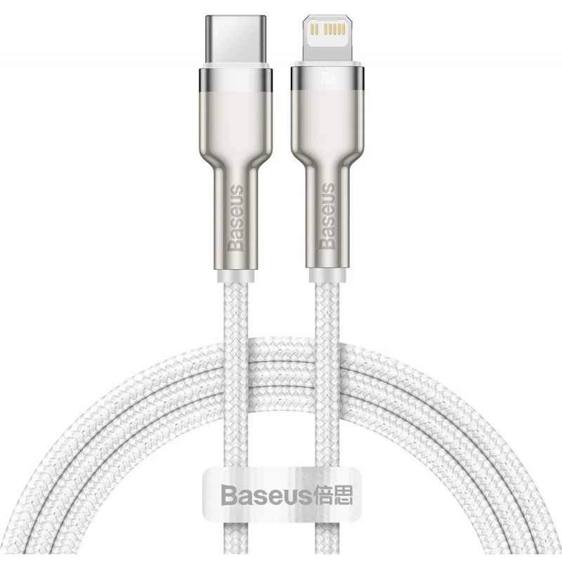 Cablu Baseus Cafule Metal Series, Lightning - USB-C, 1 metru, 20W, Alb