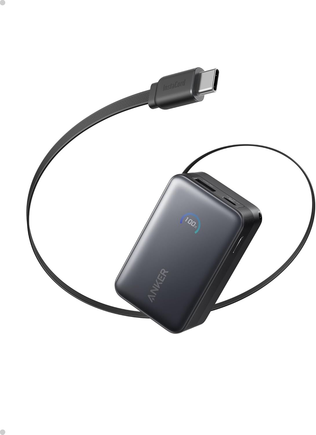 Acumulator extern Anker Nano 10.000 mAh, 45W, cu cablu USB-C InstaCord retractabil, Negru