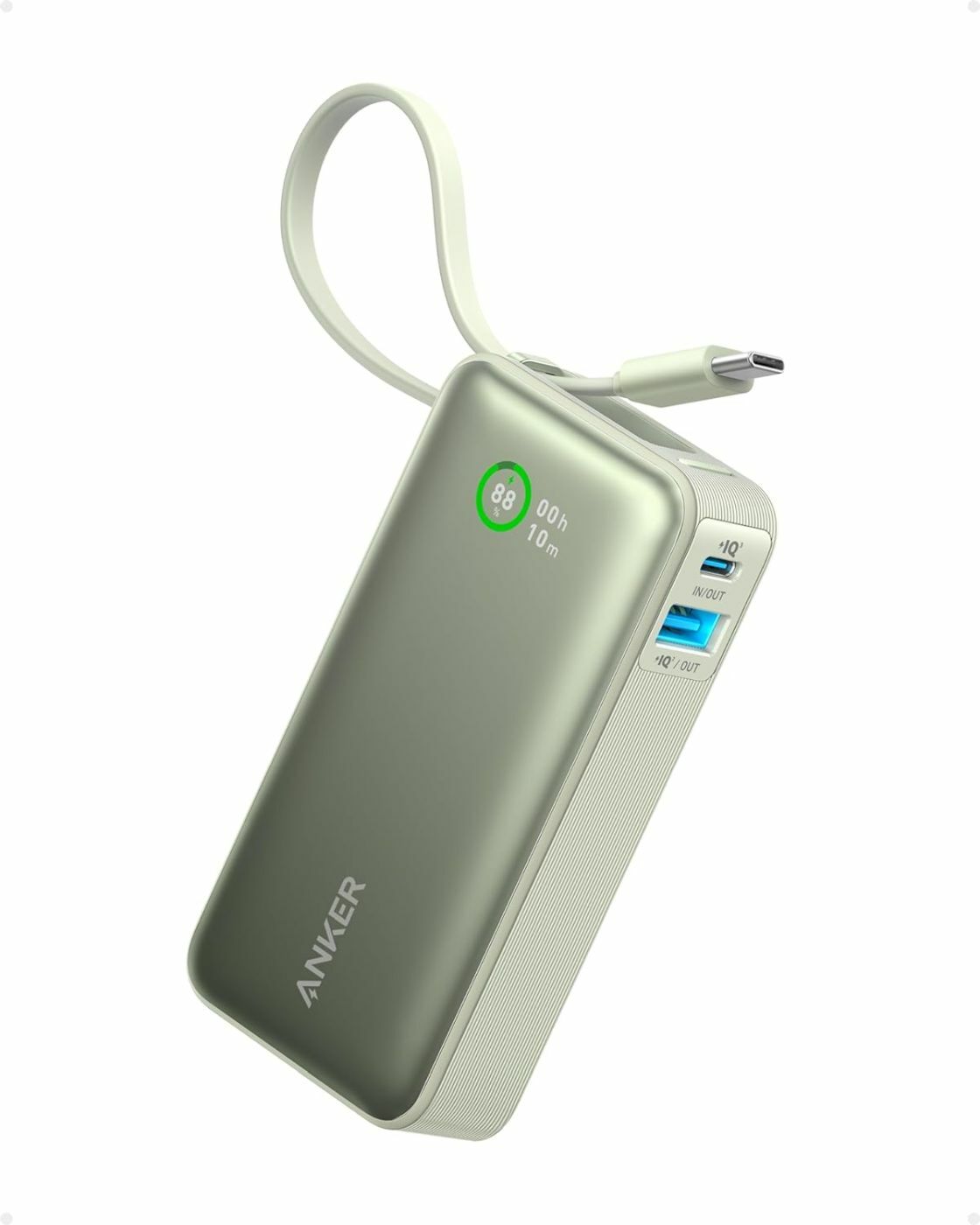 Acumulator extern Anker Nano 545, 10000 mAh, 30W, USB-C, USB-A, cablu USB-C incorporat, Verde