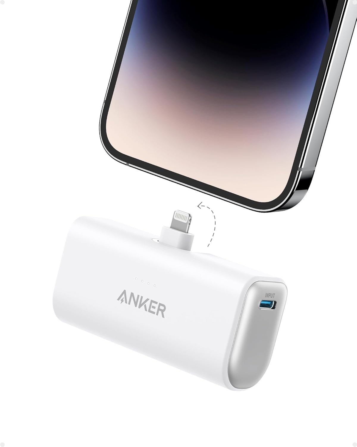 Acumulator extern Anker Nano, conector Lightning incorporat si pliabil, 5000mAh, 12W, Alb